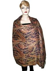 Dark Eggplant Fiery Orange Paisley Indian Jamawar Pashmina Shawl 82x43