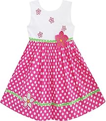Girls Cotton Dots Print Embroidered  Dress