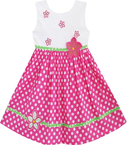Sunny Fashion Girls Dress Pink Dot Flower Embroidered Sundress