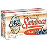Season Sardines, No Salt Added Skinless And Boneless In Water, 4.25-Ounces (Pack of 12)