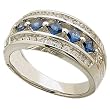 14K White Gold Princess Cut Blue Sapphire and Diamond Band