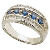 0.62 Ct. T.W. Princess Cut Blue Sapphire and Round Brilliant Cut Diamonds, 14K White Gold. Blue Sapphire Diamond Band - B0009SW966