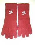 G241, Burgandy Color Angora Wool Gloves Trimmed with Ivory Monogram Letter for Men Women and Teens