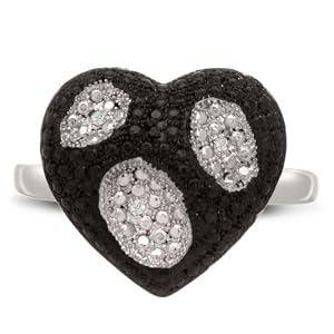 Black And White Diamond Heart Cocktail Ring, Available In Ring Sizes 5-8, Ring Size 7