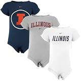 Nike Illinois Fighting Illini Infant Navy Blue, White & Ash 3-pack Romper Set