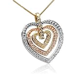 10k White, Yellow and Rose Gold Diamond Heart Pendant (1/2 cttw)