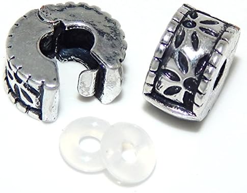 Jewelry Monster -Set of 2- "Pretty Flower" Safety Clip Locks + 2 Rubber Stoppers Charm Beads