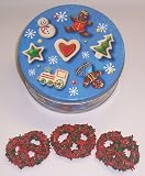 Scott's Cakes 1 lb. White Chocolate Covered Pretzel with Christmas Jimmies in a Christmas Cookie Tin