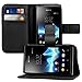 kwmobile Case Compatible with Sony Xperia E - Wallet Case PU Leather Flip Phone Cover with Card Holder Slots - Black