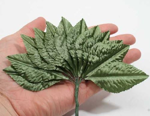 Bulk Package 2.5" Green Satin Corsage and Boutonniere Wired Leaves - 6 Packages of 12 (72 Total Leaves)