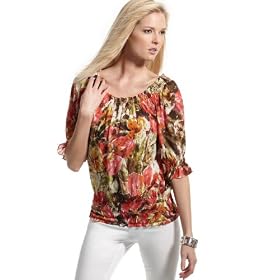Buy AK Anne Klein Top, Floral Smocked Peasant by Anne Klein New York