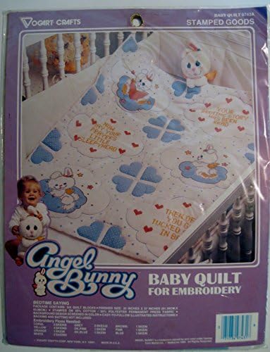 Angel Bunny Baby Quilt BEDTIME SAYING Stamped BABY QUILT for Embroidery (Finished Size 32x37 Inches) #9743A