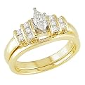 14K Yellow Gold 1/2 Carat Square Accent Diamond Bridal Ring Set