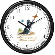 Black & White Cat Catching Butterfly - Cat Cartoon or Comic - JP Animal Wall Clock by WatchBuddy Timepieces (Slate Blue Frame)