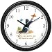 Black & White Cat Catching Butterfly - Cat Cartoon or Comic - JP Animal Wall Clock by WatchBuddy Timepieces (Black Frame)