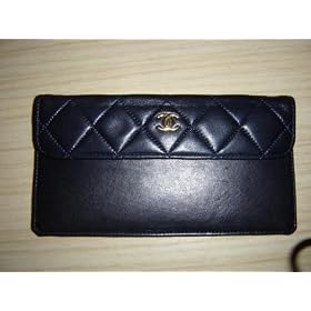 Chanel Black Charms Leather Wallet Clutch Bag