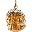 14K Yellow Gold Diamond Face of Jesus Pendant - 19.00x14.50mm