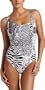 Calvin Klein Women's Animal Print Asymmetrical Swimsuit,Black/White,6