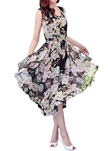 (ディーコッテ)D'Kotte レディース 春 夏 ワンピース ドレス ロング マキシ ノースリーブ 花柄 エレガント プリーツ シフォン neaa225