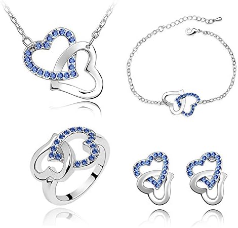 Fetrun Swarovski Elements "Heart Linked to Heart" Crystal Jewellery Set Necklace + Earrings + Ring + Bracelet