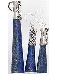Lapis Lazuli Pendant with Matching Earrings Set - Sterling Silver