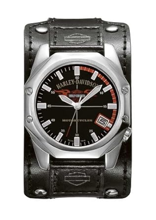 Harley Davidson Homme Bulova Montre. Cadran Noir. Cuir Cuff Bracelet