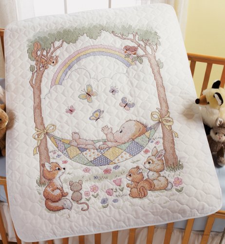 Bucilla Baby Our Little Blessing Quilted Crib Cover Stamped Cross Stitch Kit, 34-Inch by 43-Inch