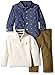 Nautica Baby Three Piece Set with Woven, Quarter Zip Sweater, Flat Front Twill Pants, Ivory, 6-9 Months