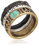 Lucky Brand Two-Tone Peace Love Luck Ring, Size 7