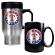 Texas Rangers MLB Stainless Steel Travel Mug & Black Ceramic Mug Set - Primary Logo by Great American Products