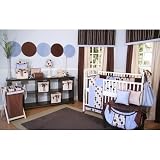 Minky Blue Chocolate Polka Dot 4 Piece Crib Bedding Set