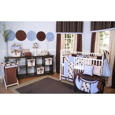 Minky Blue Chocolate Polka Dot 4 Piece Crib Bedding Set product image