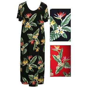 Regular & Plus Size Round Neck Long Dress - Bird of Paradise Display Hawaiian Aloha Caftan/Kaftan Style Evening Dress