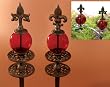 Fleur de Lis Cast Iron Hose Guide with Red Gazing Globe (set of 2)