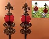 Fleur de Lis Cast Iron Hose Guide with Red Gazing Globe (set of 2)