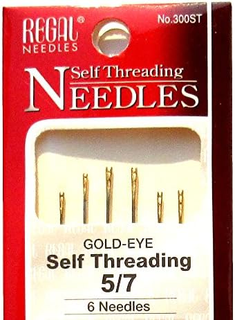Embroidery needles Self-Threading size 5/7 Gold EYE - [pack of 6 needles]
