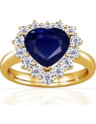 18K Yellow Gold Heart Cut Blue Sapphire Ring With Sidestones