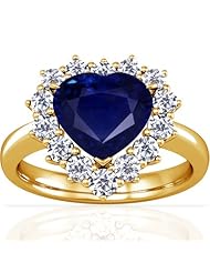 14K Yellow Gold Heart Cut Blue Sapphire Ring With Sidestones