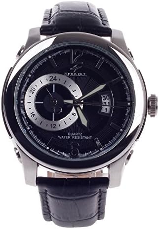 PLSHOP SPEATAK SP9049G Men's Fashion Stainless Steel Roman Number Dial PU Leather Wrist Watch Black