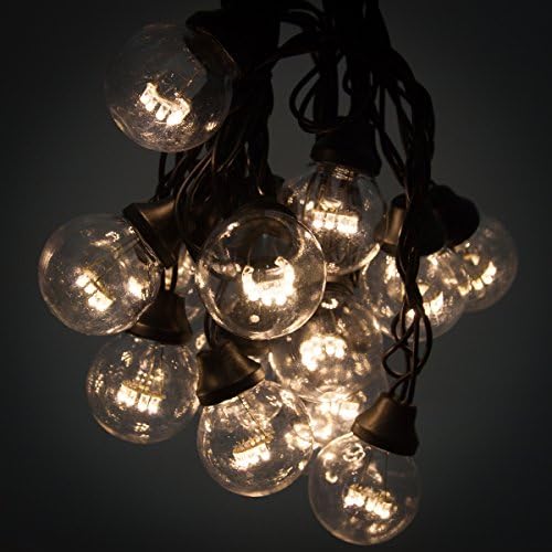 2 LED String Light Strands Decorative G50 Round White Bulbs 30 Ft Indoor Outdoor