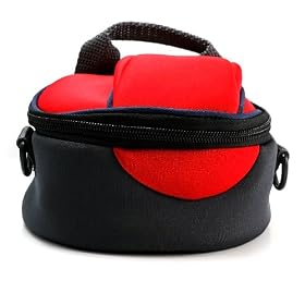 Protective Travel Neoprene Case, Light Weight, Double Patting, Durable Water Resistant, Belt Pouch Holster with Optional Shoulder Strap ( Red, Black ) Fits The Canon VIXIA HF M50 Full HD 10x Image Stabilized Camcorder