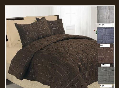JABA3 Pc Queen Blue Suede Quilted Bedspread Set with Luxurious Suede Top Fabric/Top