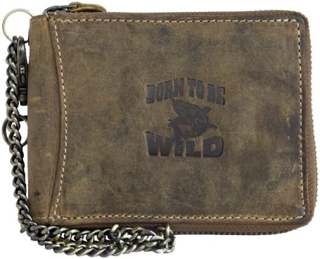 Always Wild Men's Shark Hunter Style Genuine Leather Wallet With Chain