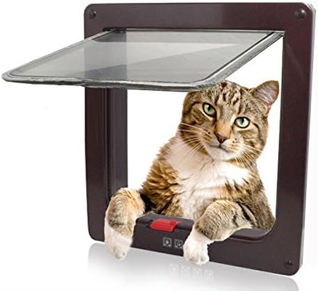 Xefeel 4 Way Locking Cat Flap,Size Large Brown