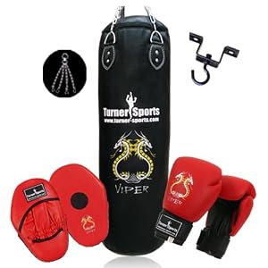 Complete Boxing & Fitness Set Artificial Leather Punch Bag Kickboxing Bag 4 Feet Black With Chrome Plated Chain And Heavy Duty Metal Ceiling Hook For Hanging Bags Martial Arts Focus Pad Rexion With Target And Boxing Gloves Hand Moulded Pu Red Black 6oz