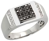14K White Gold Men's Ring, w/ 0.50 Carat White & Black Brilliant Cut Diamonds, 7/16 in. (11mm) wide