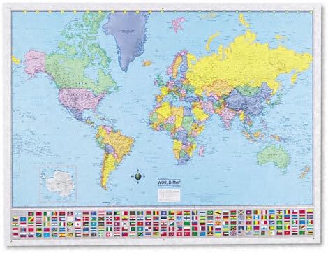 Kappa Map Deluxe Laminated World Political Map, 48w x 36h