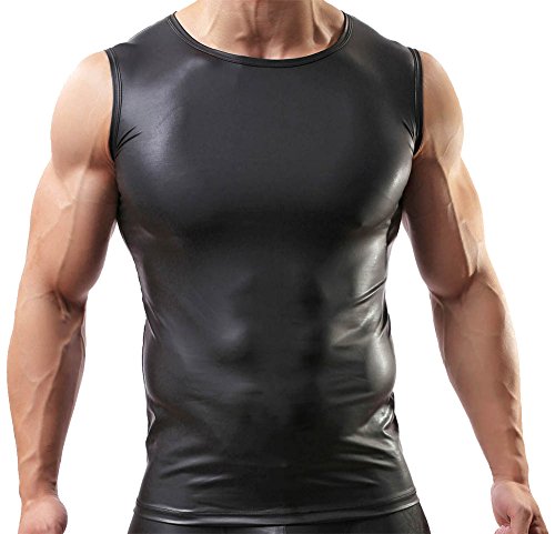 Cedir Men's Faux Leather Sleeveless Undershirt Muscle Vest Shirt