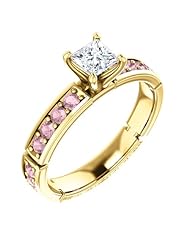 10K Yellow Gold Princess Cut White and Pink Diamond Ring -- LIFETIME WARRANTY