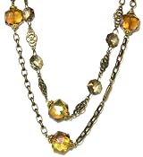 Sweet Romance Retro Gold Plated Double Necklace with Topaz Hexagon Crystals